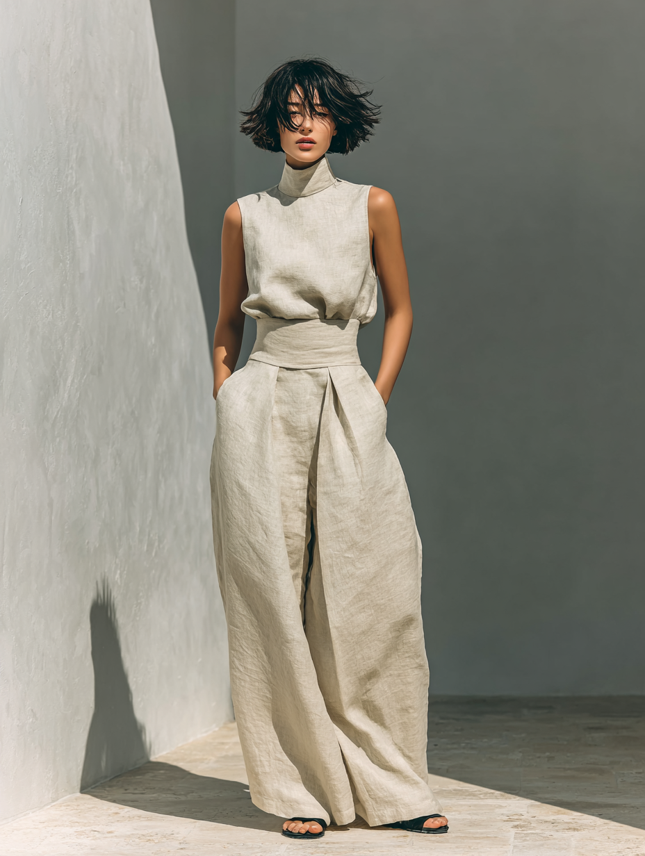 MARÍA - CONJUNTO DE CAMISETA SIN MANGAS Y PANTALONES ANCHOS