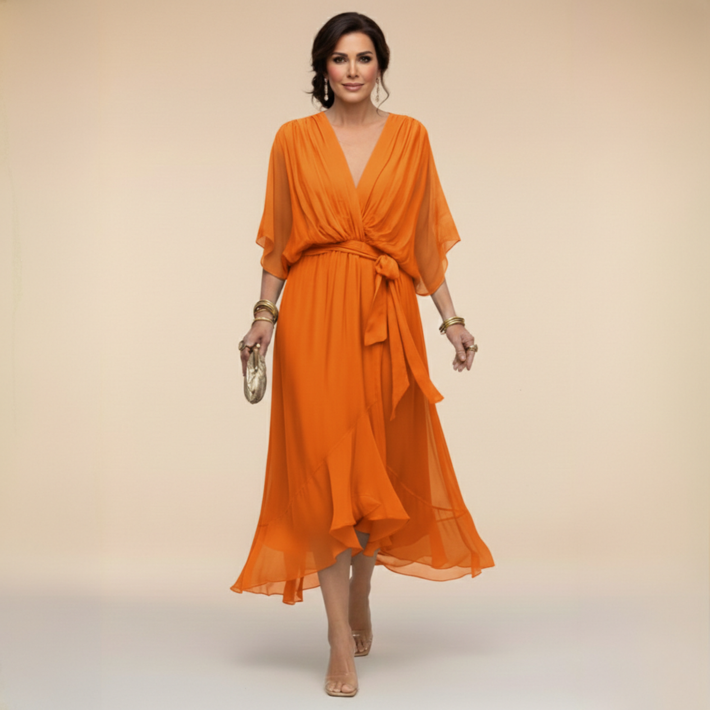 MONICA | VESTIDO DE CHIFÓN CON ESCOTE EN V