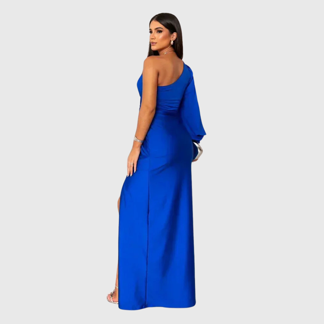 VICTORIA | VESTIDO SATINADO ASIMÉTRICO DE CORTE ESCULTURAL