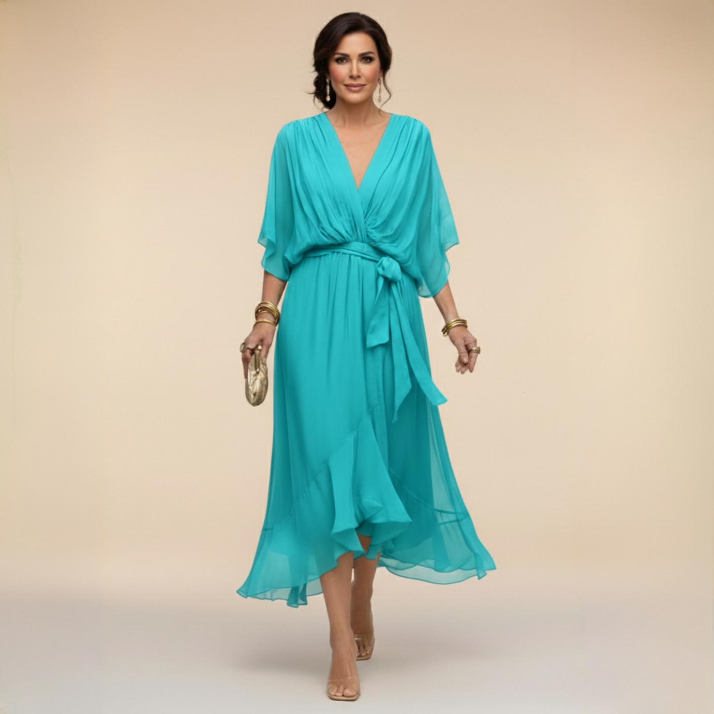 MONICA | VESTIDO DE CHIFÓN CON ESCOTE EN V