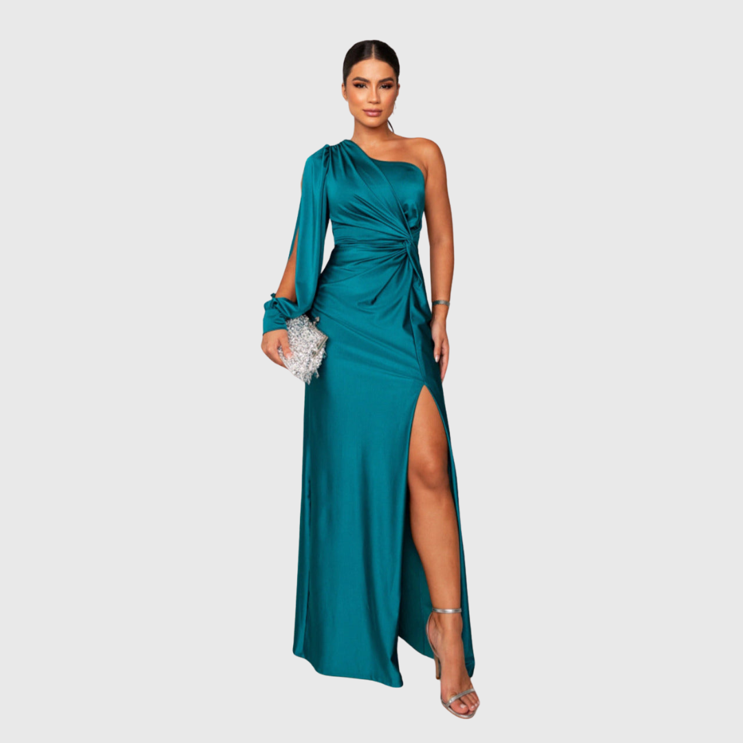 VICTORIA | VESTIDO SATINADO ASIMÉTRICO DE CORTE ESCULTURAL
