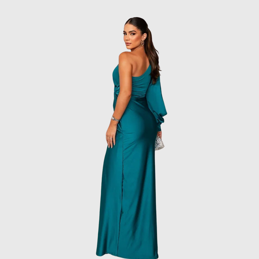 VICTORIA | VESTIDO SATINADO ASIMÉTRICO DE CORTE ESCULTURAL