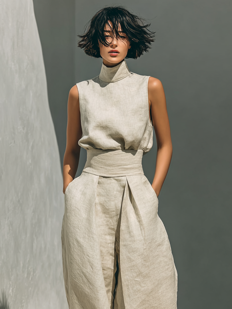 MARÍA - CONJUNTO DE CAMISETA SIN MANGAS Y PANTALONES ANCHOS