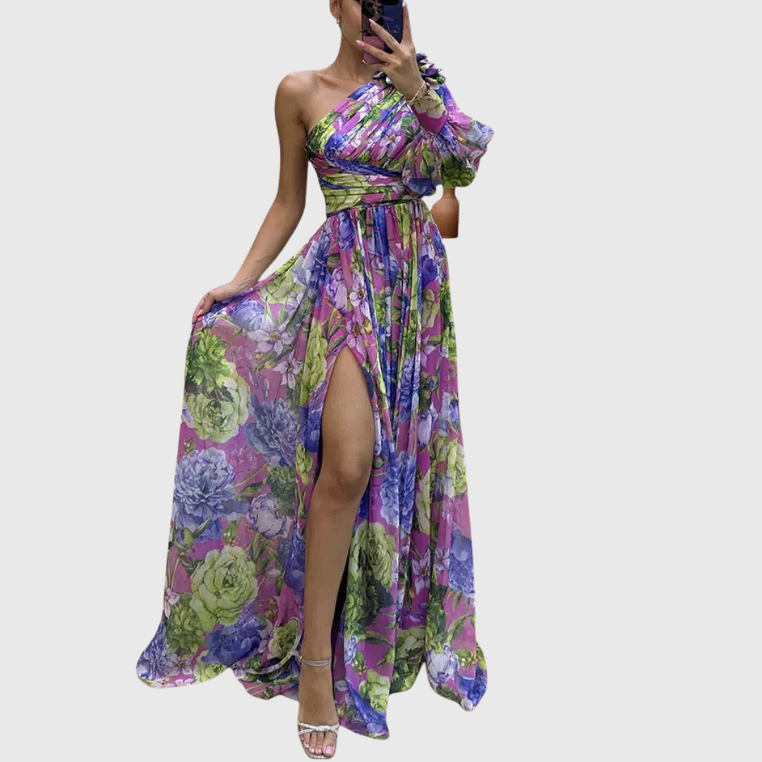VALENTINA | VESTIDO ASIMÉTRICO FLORAL DE PRESENCIA ELEGANTE