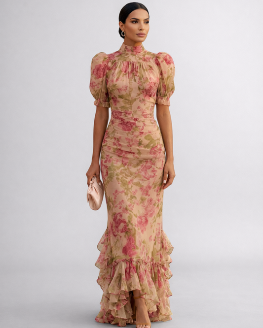 ROSARIO | VESTIDO LARGO FLORAL EN CHIFÓN
