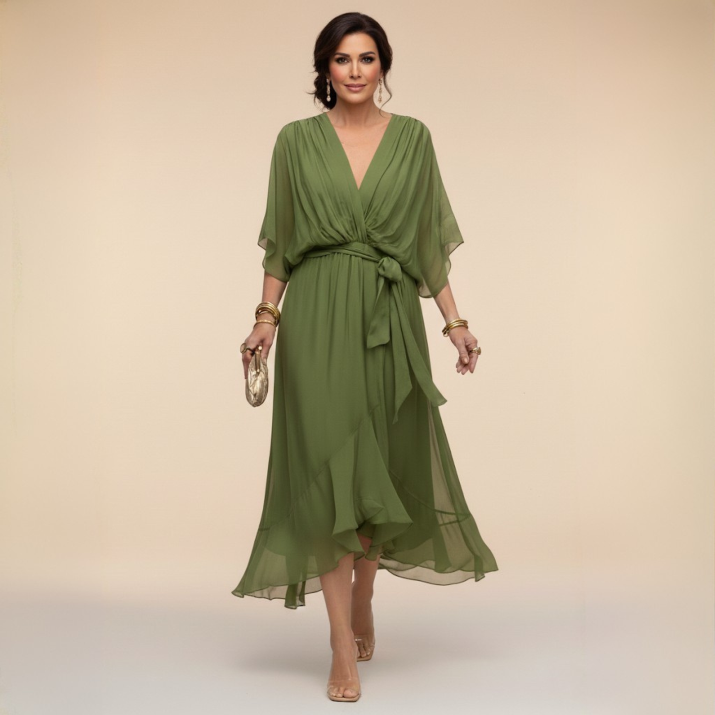 MONICA | VESTIDO DE CHIFÓN CON ESCOTE EN V