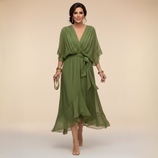 MONICA | VESTIDO DE CHIFÓN CON ESCOTE EN V