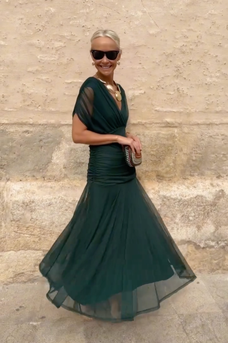 LUISA | VESTIDO MAXI DE FIESTA ELEGANTE CON CUELLO EN V