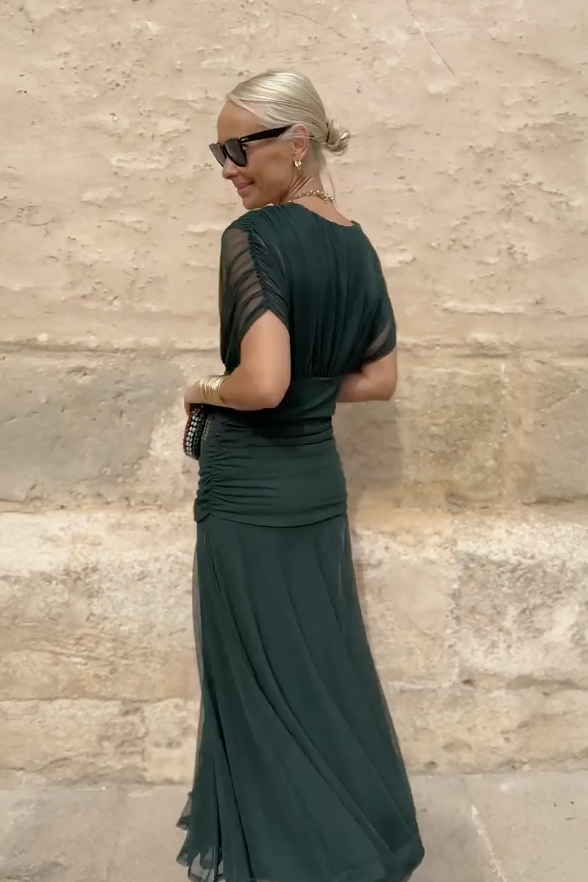 LUISA | VESTIDO MAXI DE FIESTA ELEGANTE CON CUELLO EN V