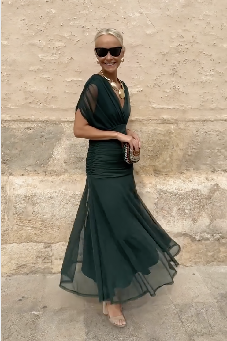 LUISA | VESTIDO MAXI DE FIESTA ELEGANTE CON CUELLO EN V