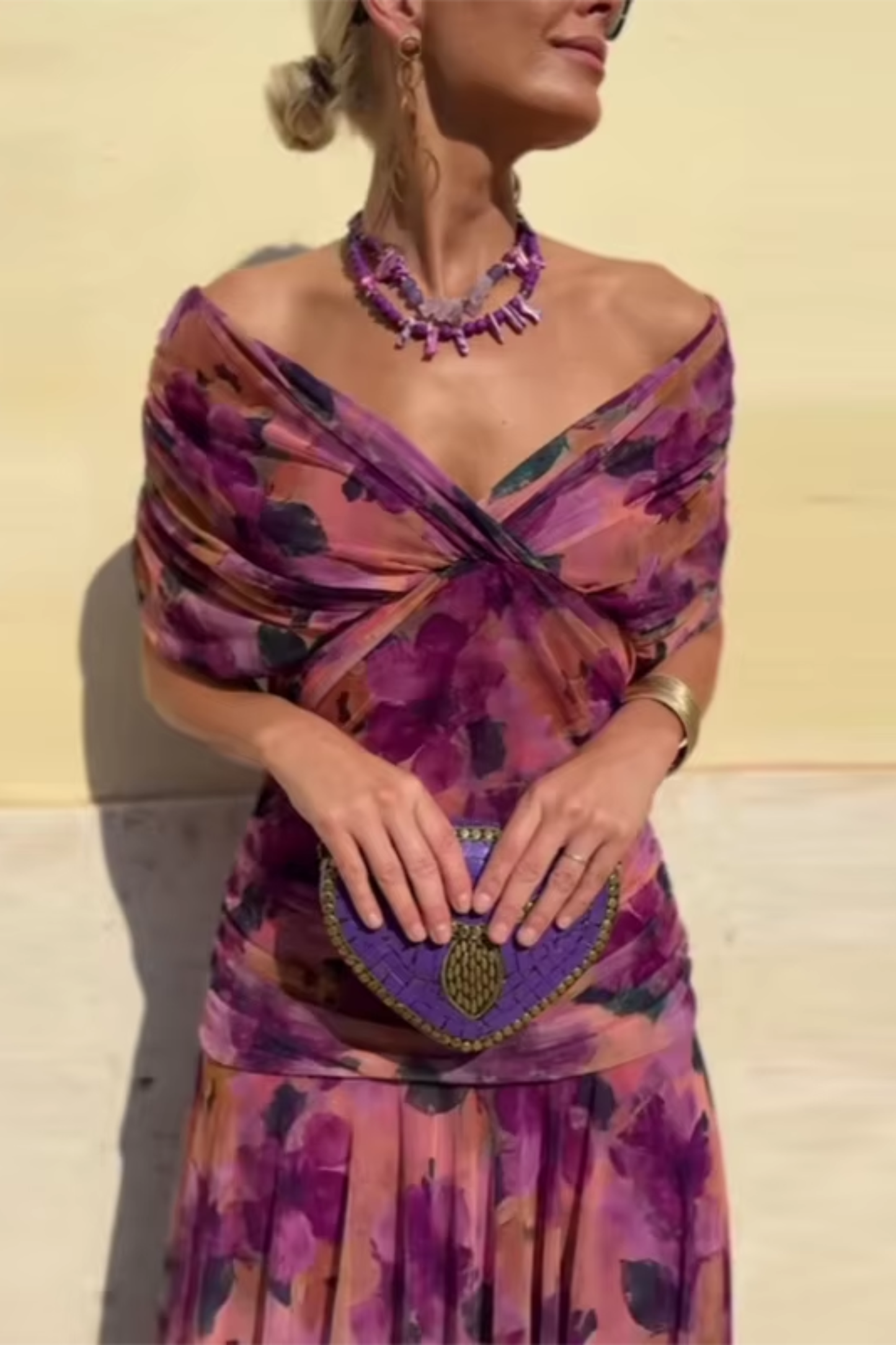 LUISA | VESTIDO MAXI DE FIESTA ELEGANTE CON CUELLO EN V
