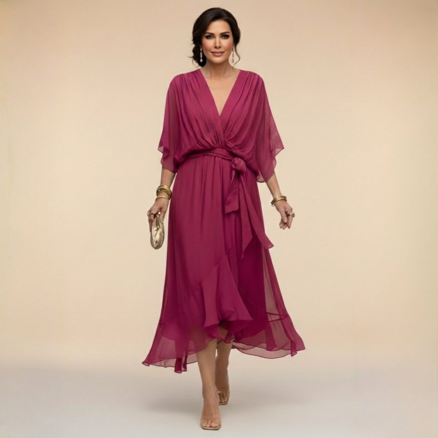 MONICA | VESTIDO DE CHIFÓN CON ESCOTE EN V