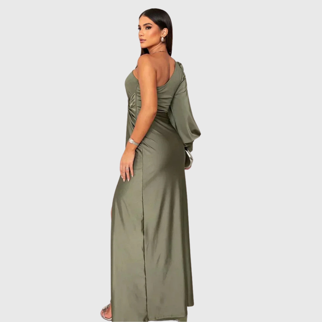 VICTORIA | VESTIDO SATINADO ASIMÉTRICO DE CORTE ESCULTURAL
