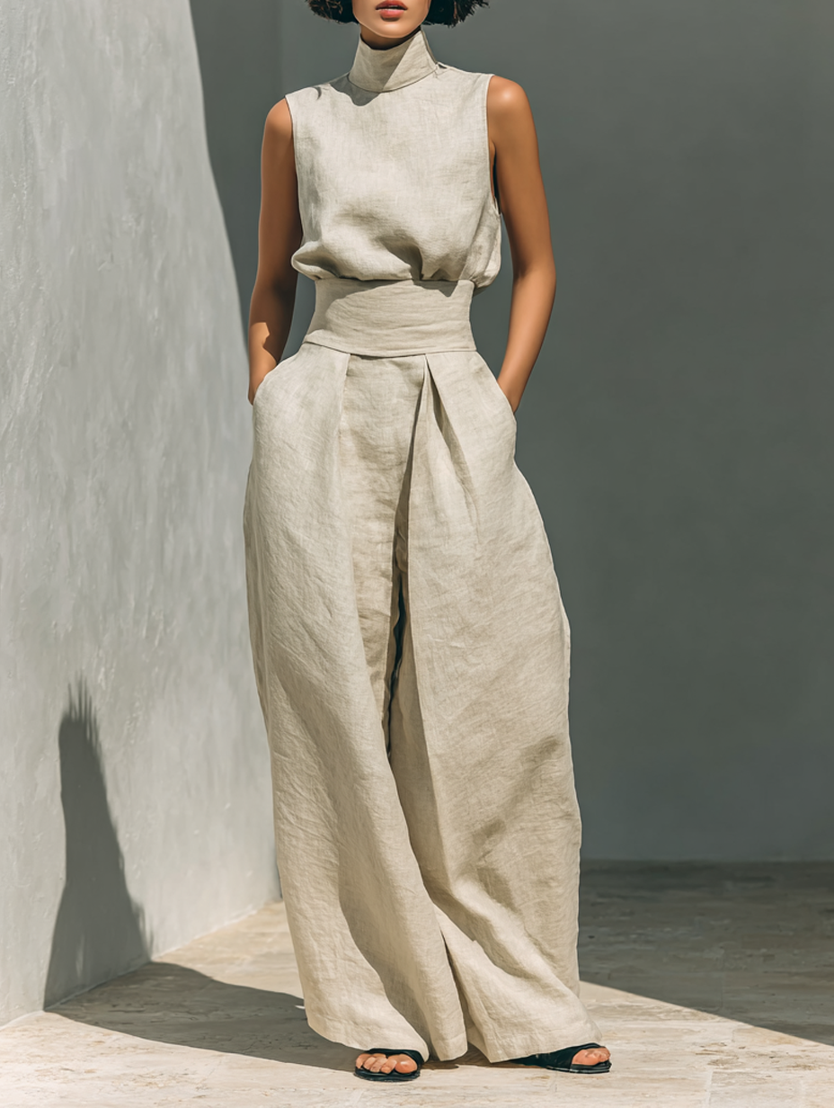 MARÍA - CONJUNTO DE CAMISETA SIN MANGAS Y PANTALONES ANCHOS