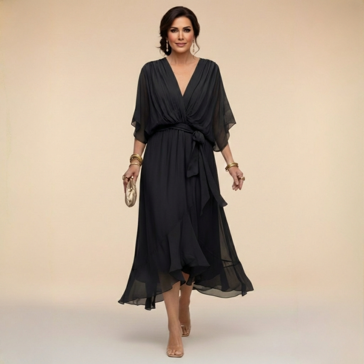 MONICA | VESTIDO DE CHIFÓN CON ESCOTE EN V