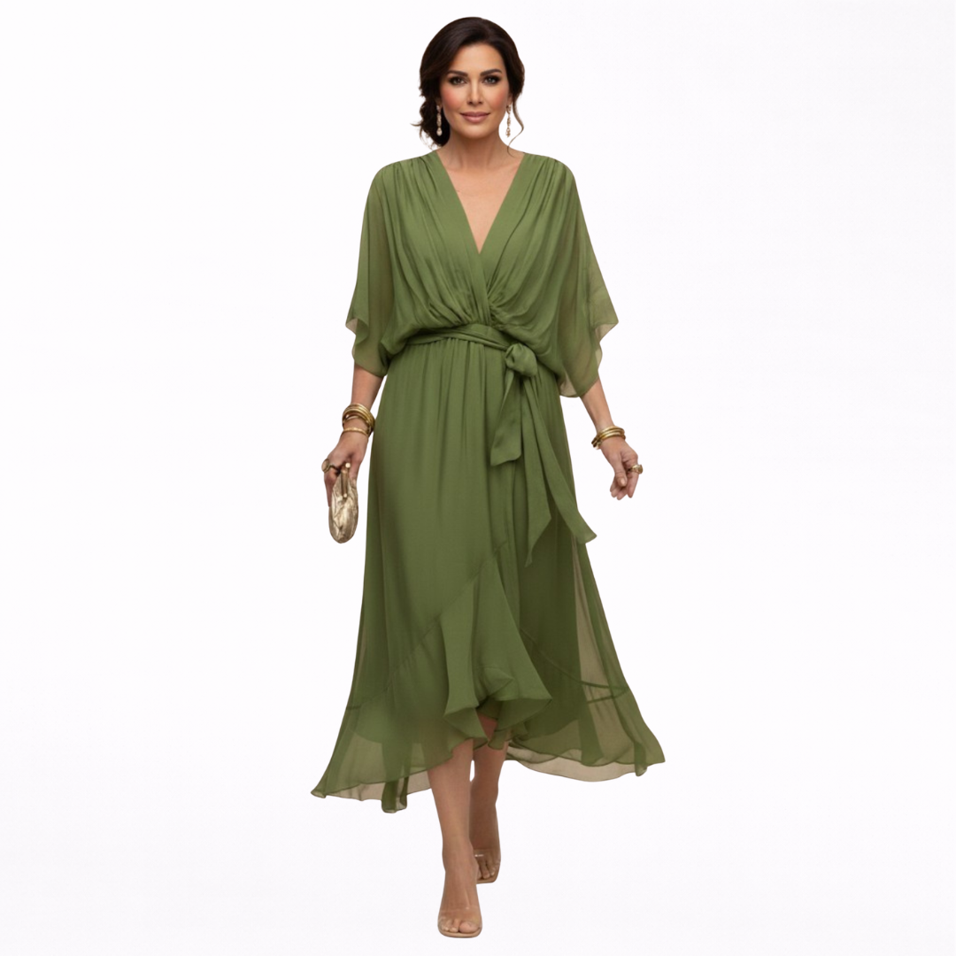 MONICA | VESTIDO DE CHIFÓN CON ESCOTE EN V
