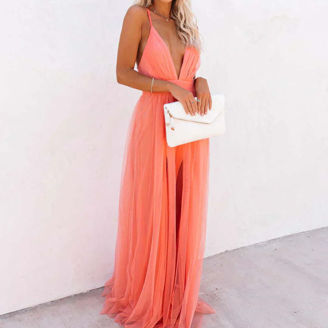 Ginevra | Vestido maxi coral claro