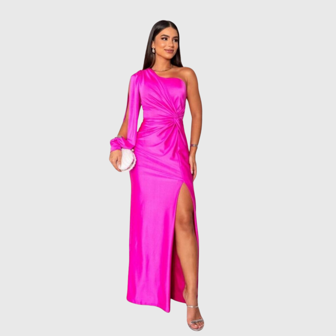 VICTORIA | VESTIDO SATINADO ASIMÉTRICO DE CORTE ESCULTURAL