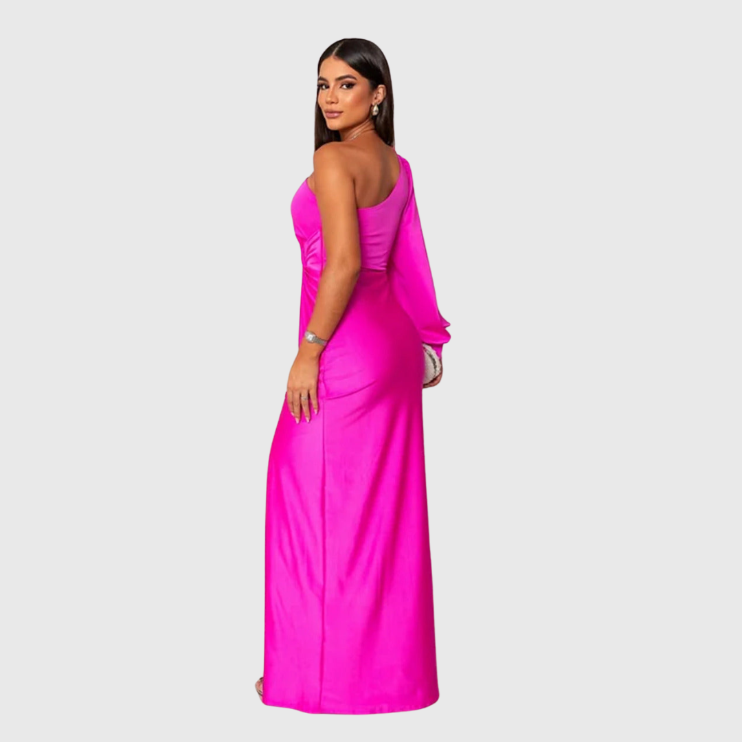 VICTORIA | VESTIDO SATINADO ASIMÉTRICO DE CORTE ESCULTURAL
