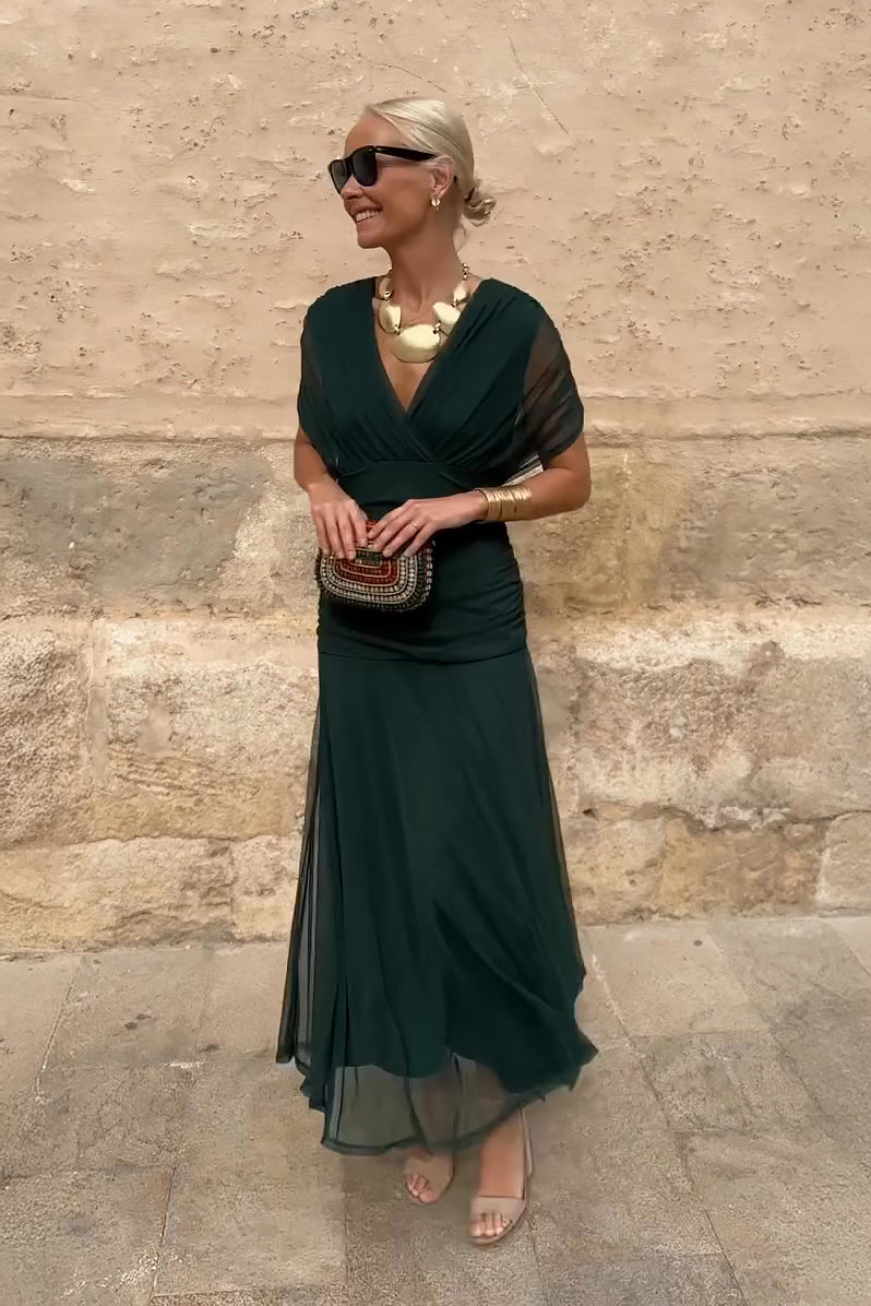 LUISA | VESTIDO MAXI DE FIESTA ELEGANTE CON CUELLO EN V
