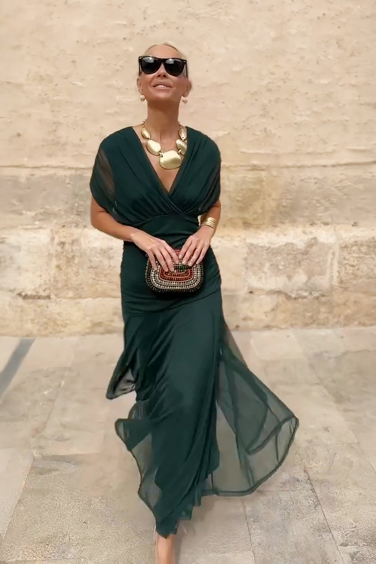 LUISA | VESTIDO MAXI DE FIESTA ELEGANTE CON CUELLO EN V