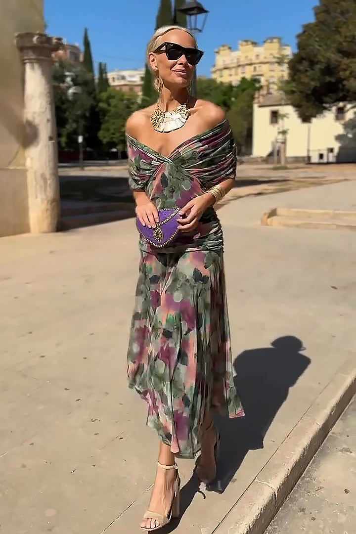 LUISA | VESTIDO MAXI DE FIESTA ELEGANTE CON CUELLO EN V