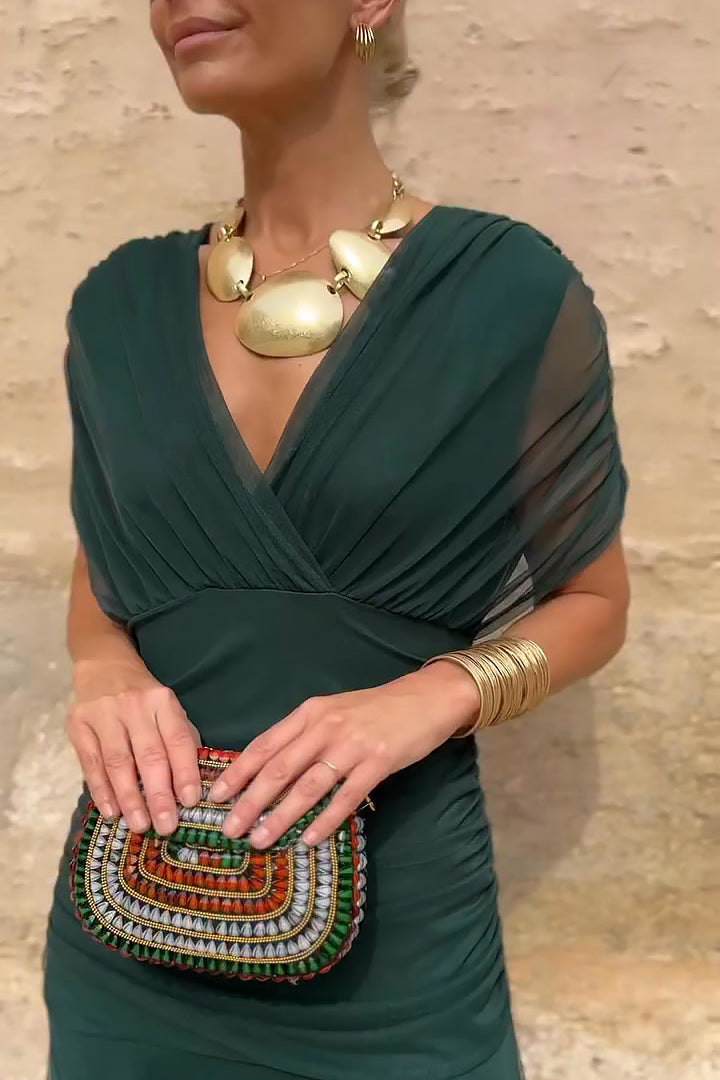 LUISA | VESTIDO MAXI DE FIESTA ELEGANTE CON CUELLO EN V