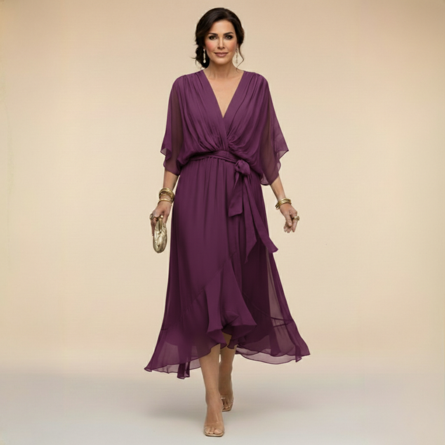 MONICA | VESTIDO DE CHIFÓN CON ESCOTE EN V