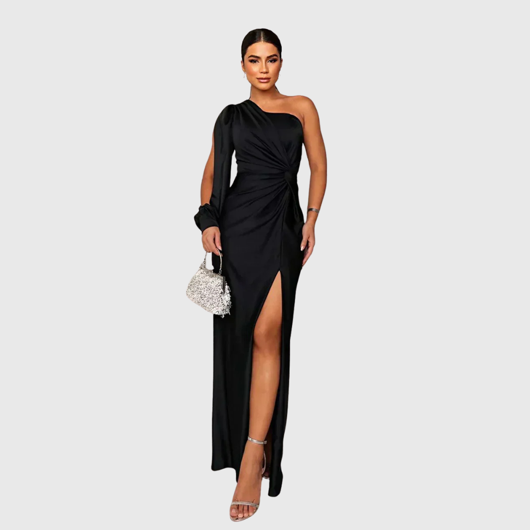 VICTORIA | VESTIDO SATINADO ASIMÉTRICO DE CORTE ESCULTURAL