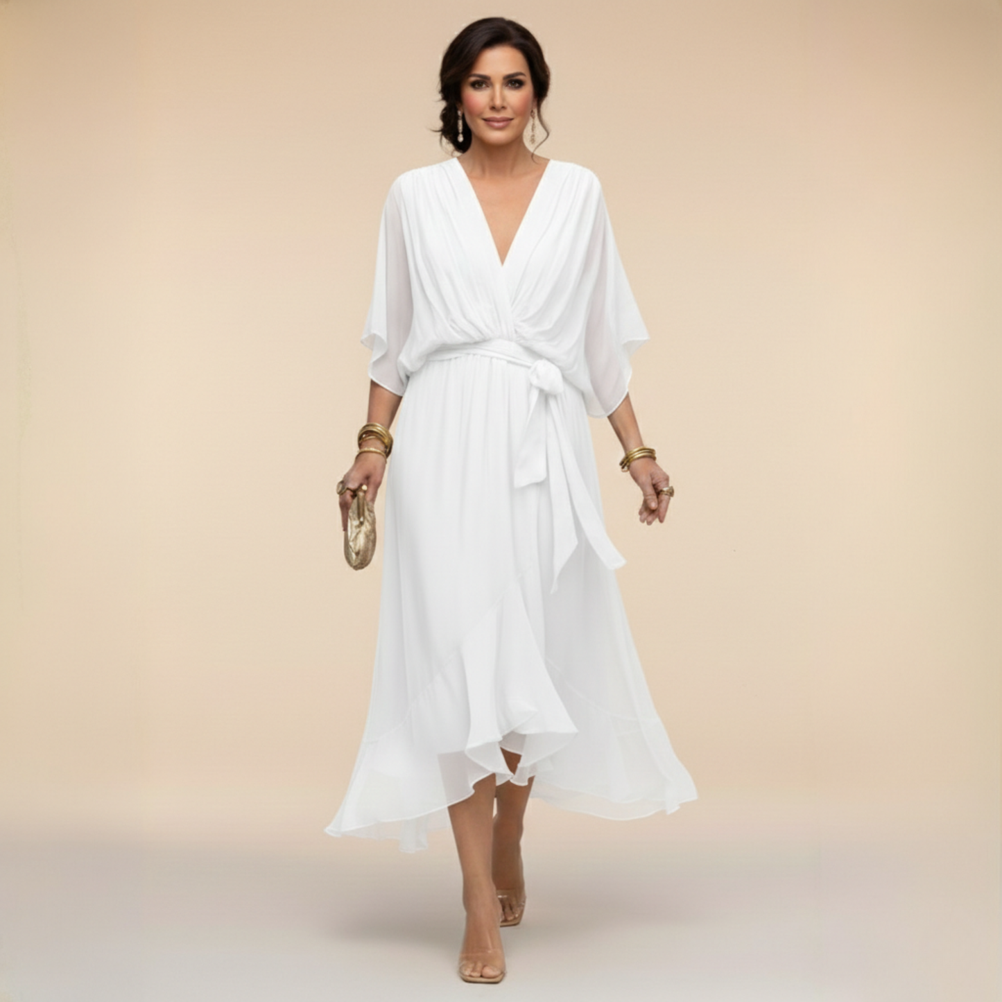 MONICA | VESTIDO DE CHIFÓN CON ESCOTE EN V