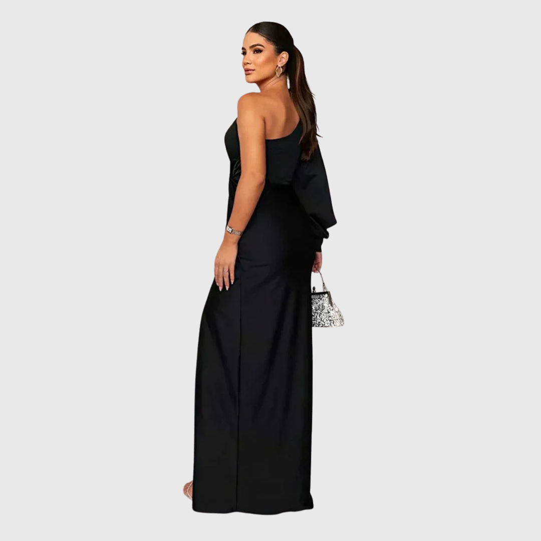 VICTORIA | VESTIDO SATINADO ASIMÉTRICO DE CORTE ESCULTURAL