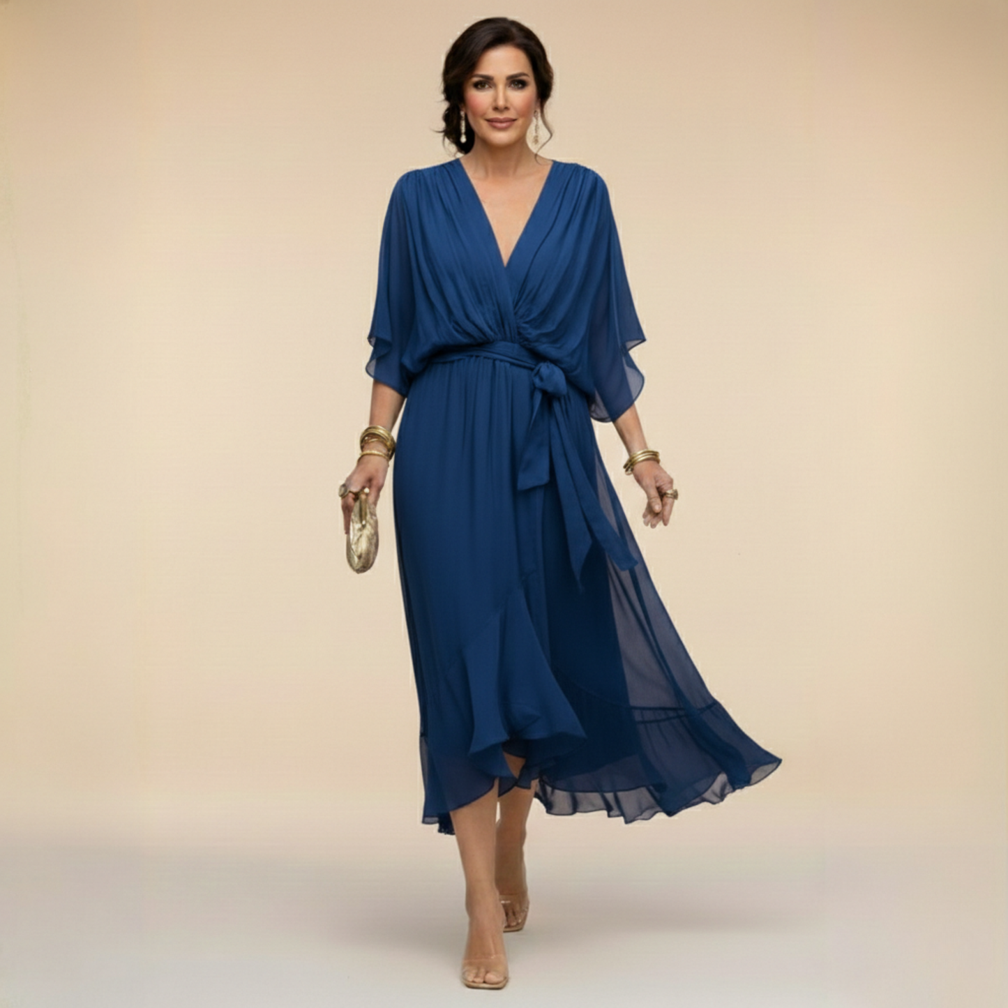 MONICA | VESTIDO DE CHIFÓN CON ESCOTE EN V