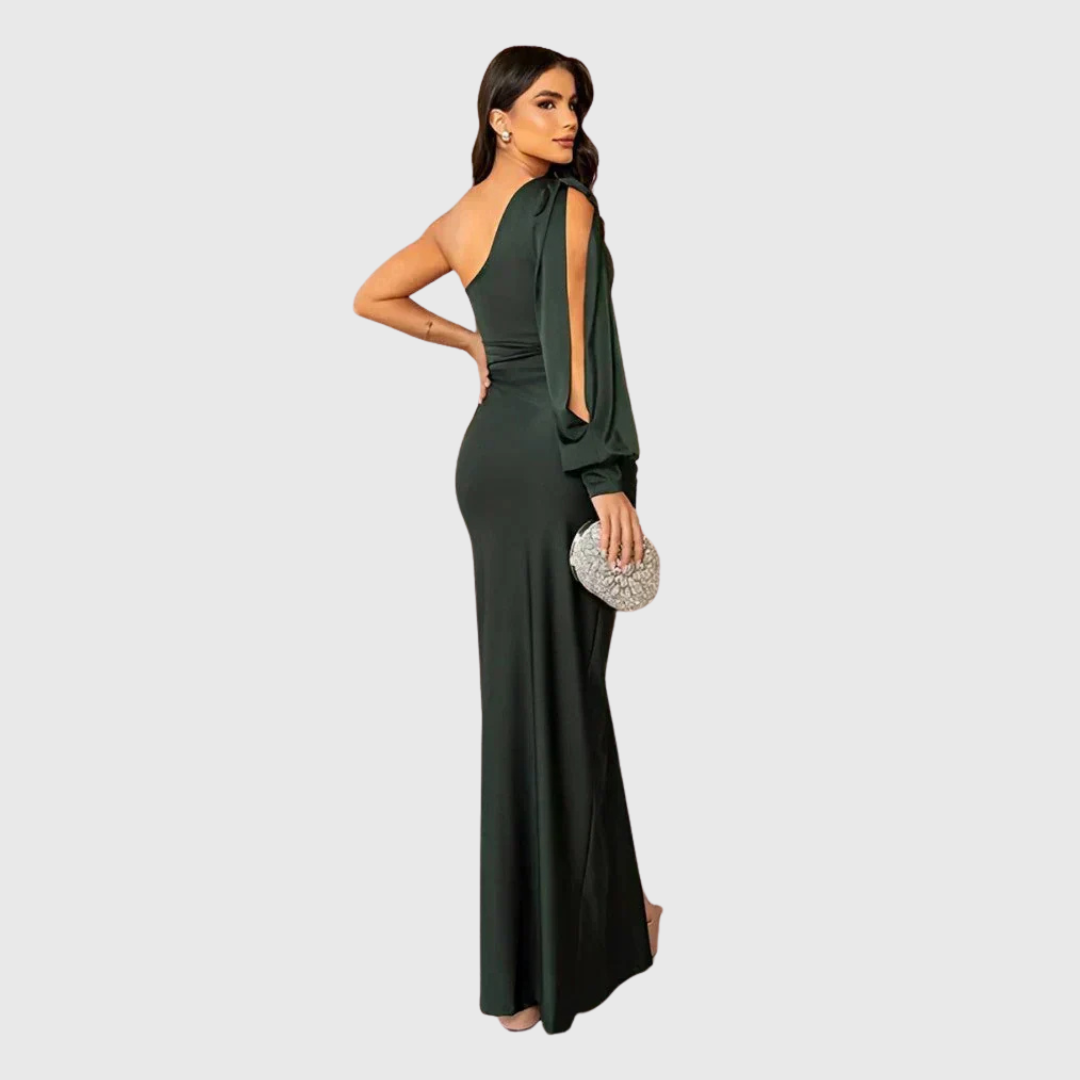 VICTORIA | VESTIDO SATINADO ASIMÉTRICO DE CORTE ESCULTURAL