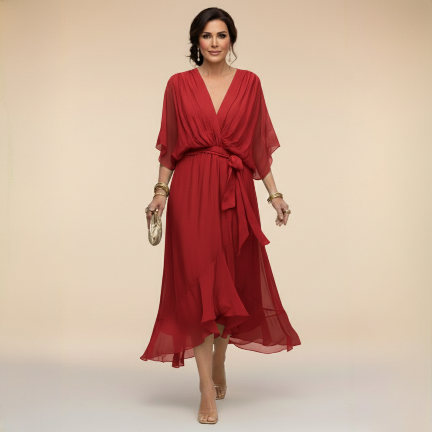 MONICA | VESTIDO DE CHIFÓN CON ESCOTE EN V