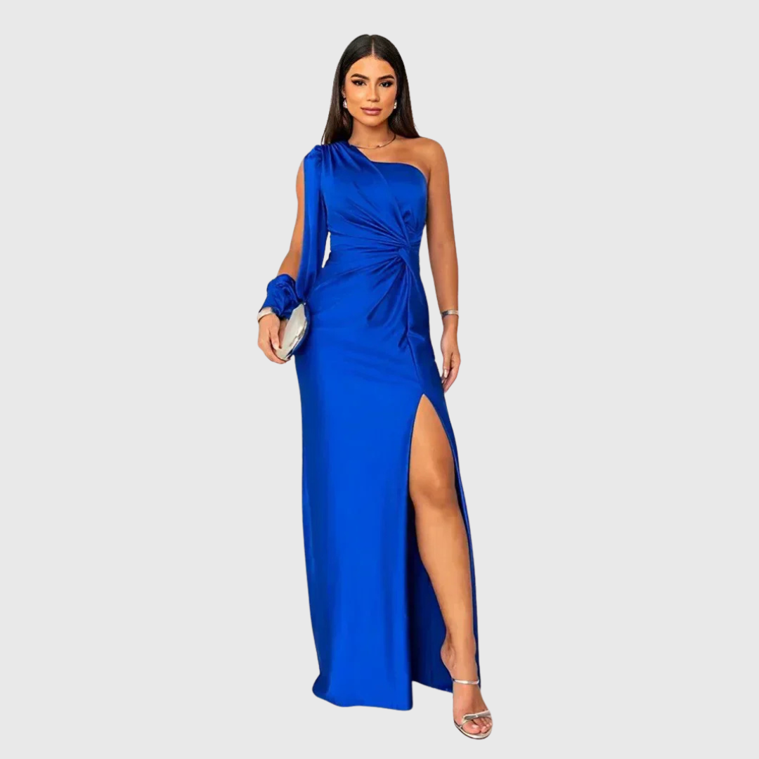 VICTORIA | VESTIDO SATINADO ASIMÉTRICO DE CORTE ESCULTURAL