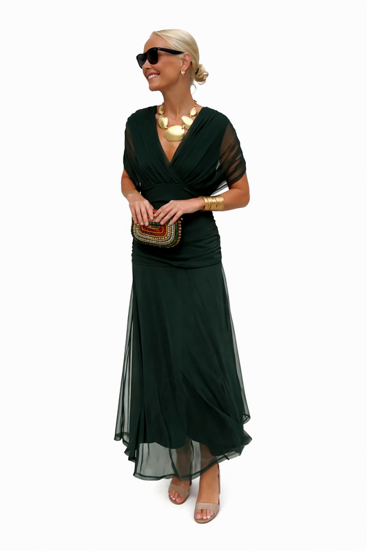 LUISA | VESTIDO MAXI DE FIESTA ELEGANTE CON CUELLO EN V