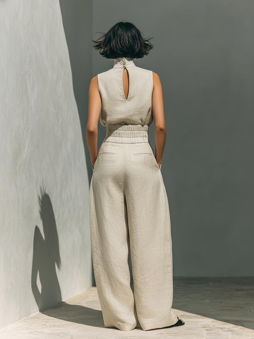 MARÍA - CONJUNTO DE CAMISETA SIN MANGAS Y PANTALONES ANCHOS