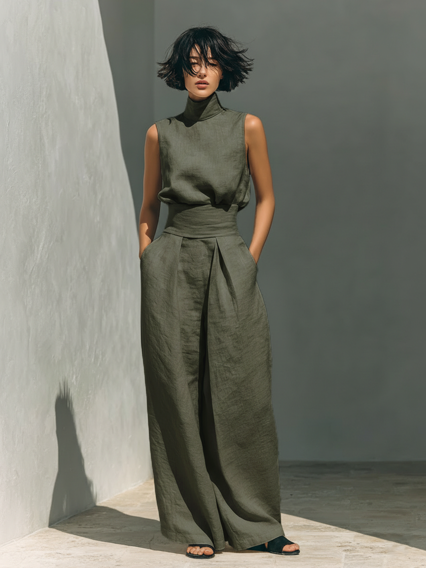 MARÍA - CONJUNTO DE CAMISETA SIN MANGAS Y PANTALONES ANCHOS
