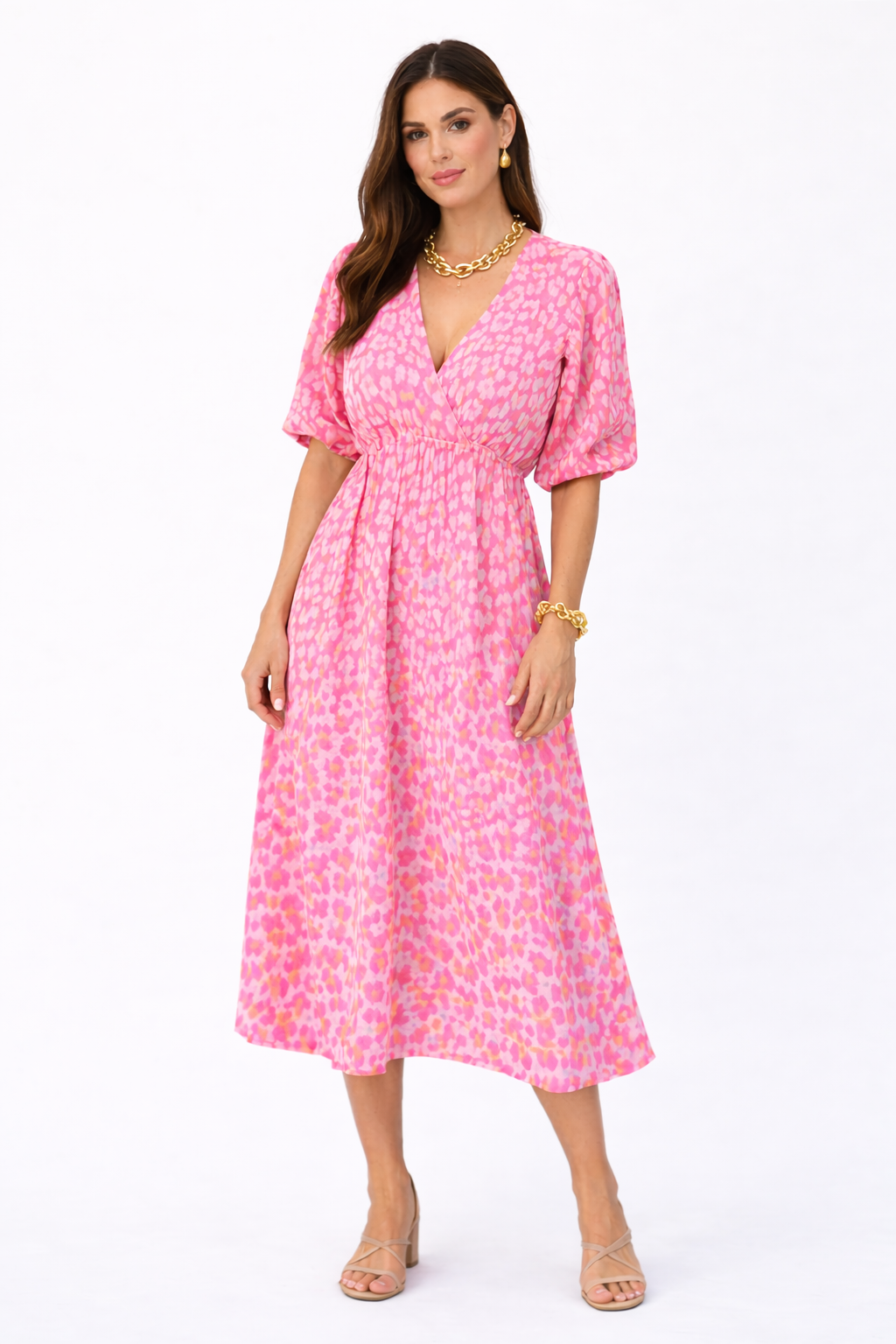 Laura- Vestido de mujer con cuello en V y estampado