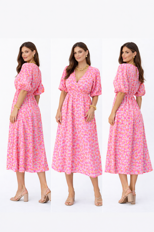 Laura- Vestido de mujer con cuello en V y estampado