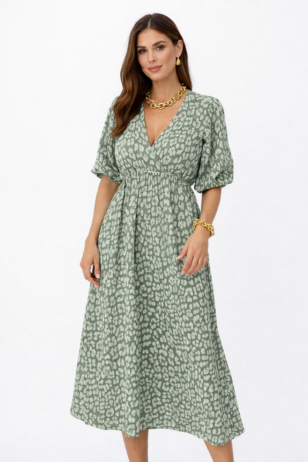 Laura- Vestido de mujer con cuello en V y estampado