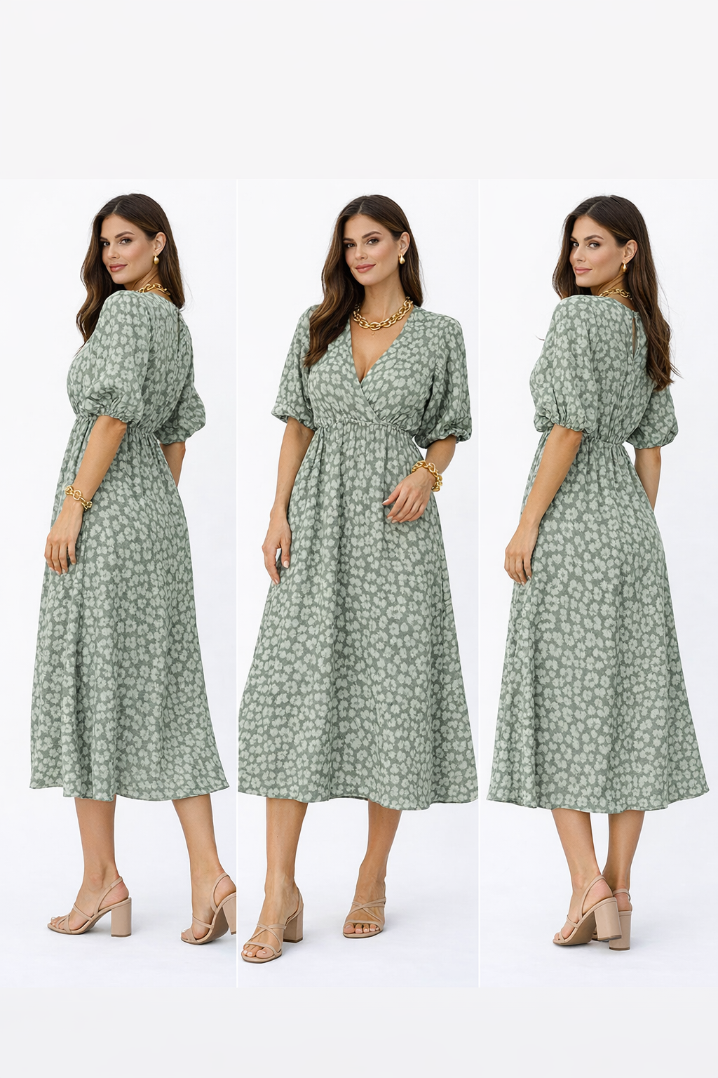 Laura- Vestido de mujer con cuello en V y estampado