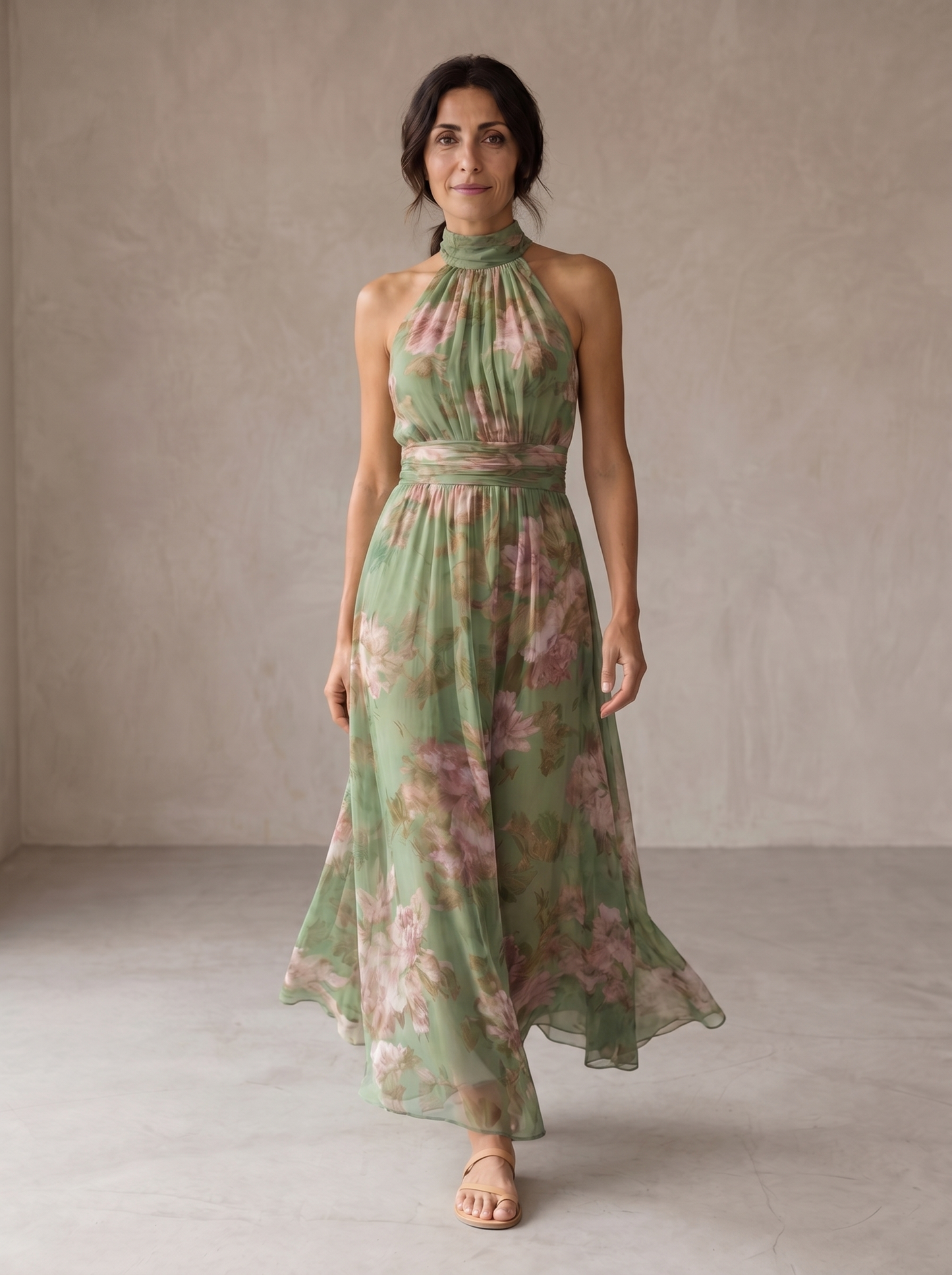 Livia | Vestido maxi de cuello halter floral elegante