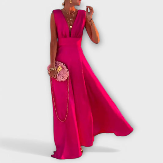 CAMILA | VESTIDO LARGO DE ESCOTE PROFUNDO Y LÍNEA DEPURADA