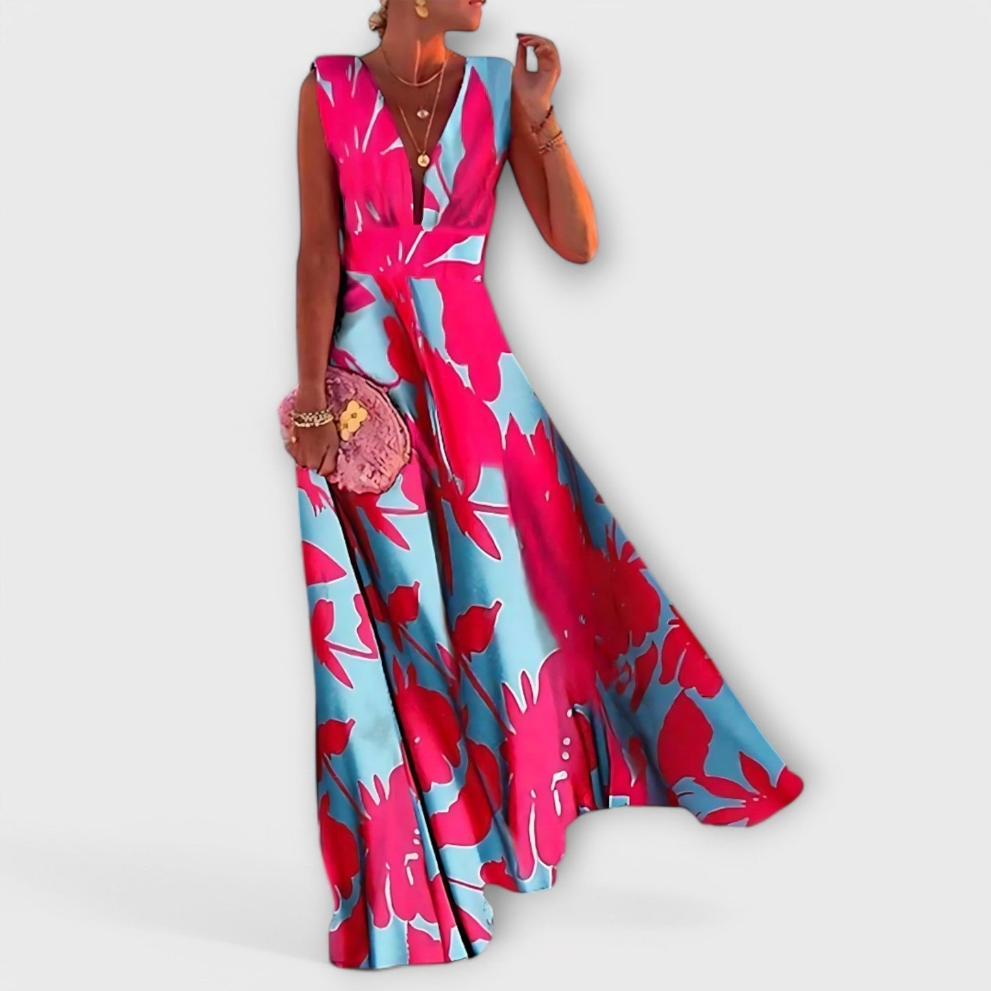 CAMILA | VESTIDO LARGO DE ESCOTE PROFUNDO Y LÍNEA DEPURADA