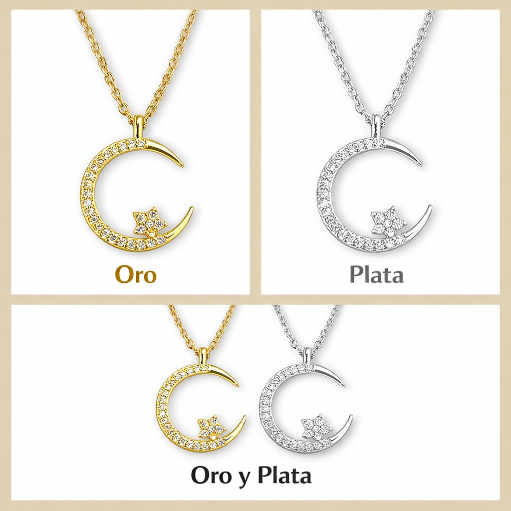 Collar brillante con luna y estrellas