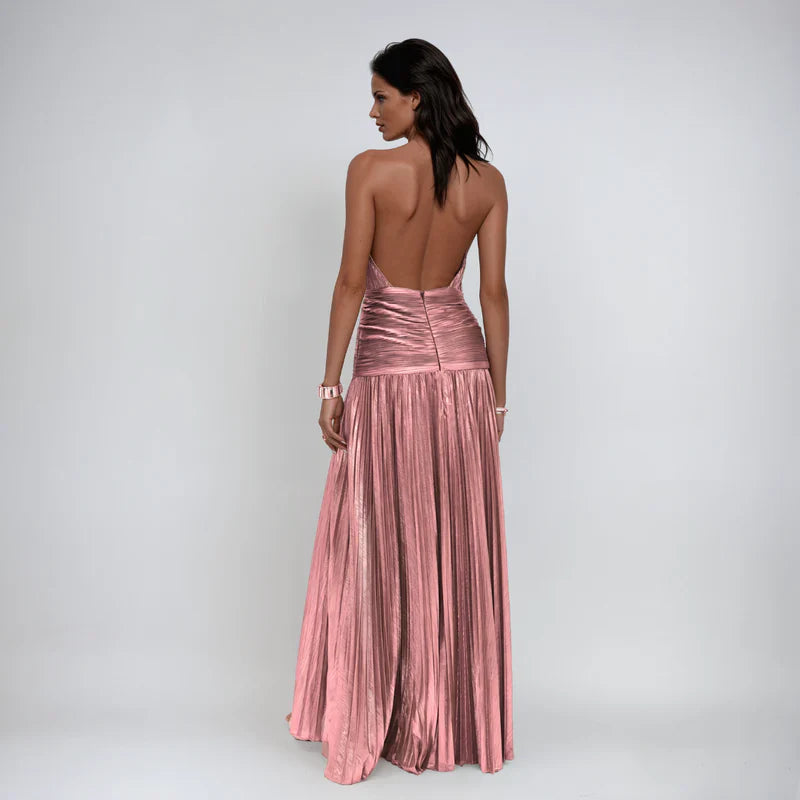 EMMA | VESTIDO HALTER ABIERTO EN LA ESPALDA METÁLICO